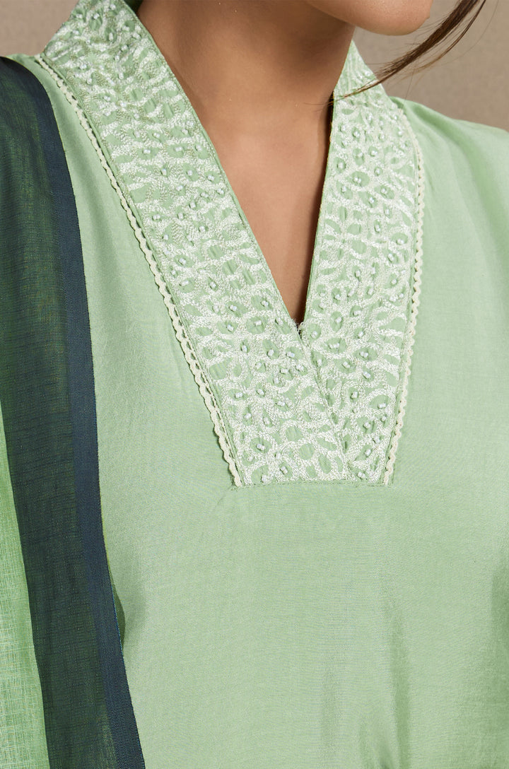 Mint Garden Roman Silk Women Suit Set with Linen Digital Print Dupatta