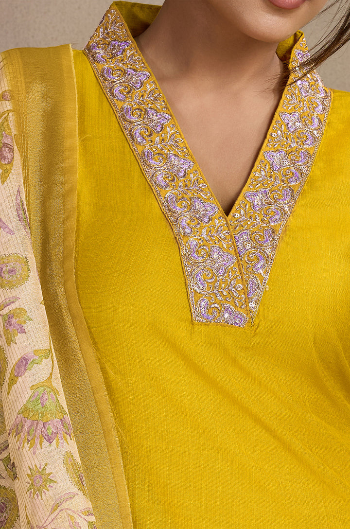 Golden Hour Viscose Silk Women Suit Set with Kora Shimmer Dupatta