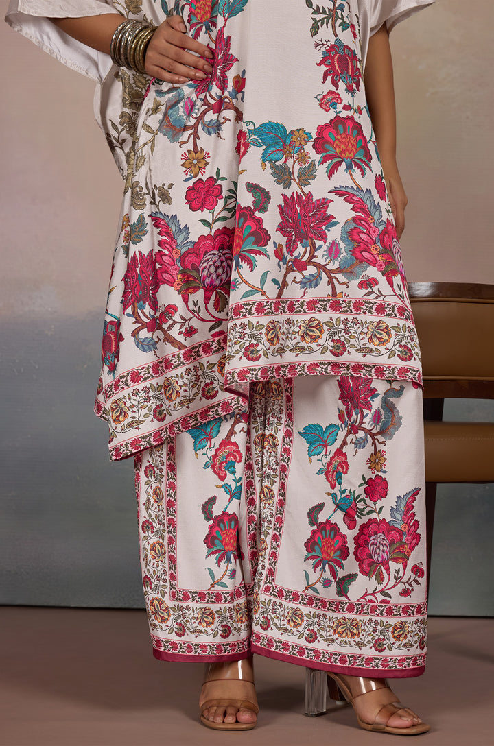 Runway Floral Silk Crepe Women Co-ord Set with Digital Print | Top and Bottom