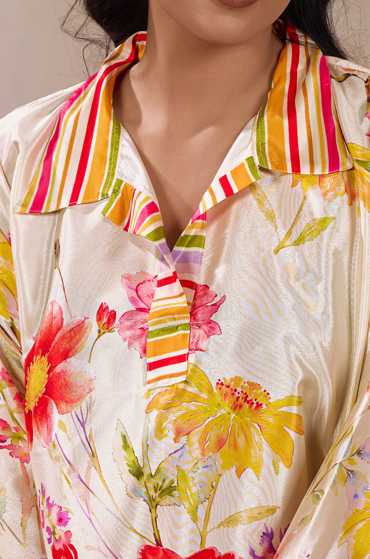 Blossom Breeze Silk Crepe Women Co-ord Set with Digital Print | Top and Bottom