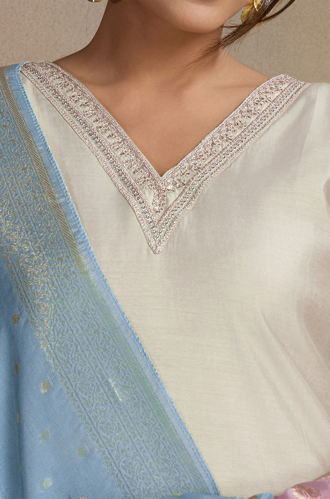 Ombre Grace Roman Silk Women Suit Set with Pure Viscose Jacquard Dupatta