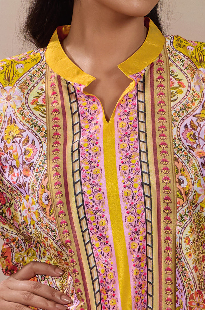 Golden Heritage Silk Crepe Women Co-ord Set with Digital Print | Top and Bottom