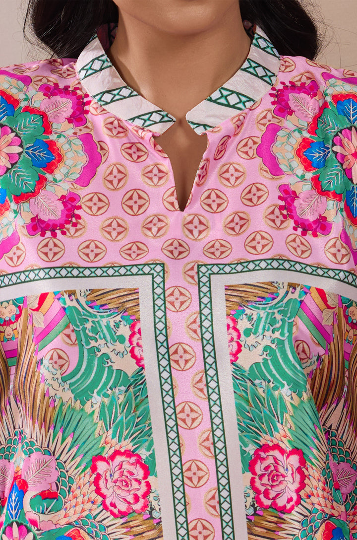 Blush Prism Silk Crepe Women Co-ord Set with Digital Print | Top and Bottom