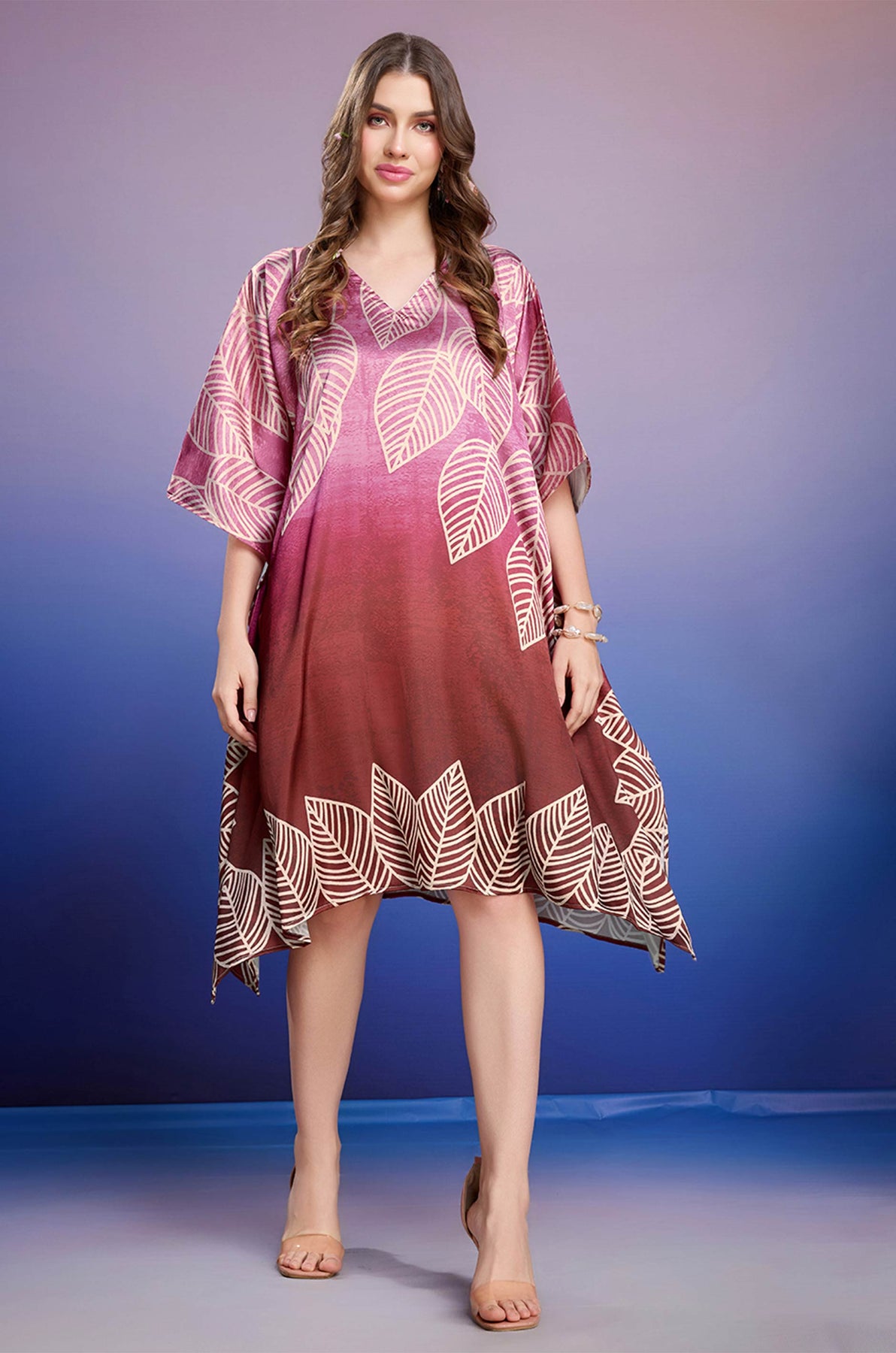 Frosted Scarlet Soft Satin Short Kaftan with Digital Print Label Aarna Frosted Scarlet Soft Satin Short Kaftan with Digital Print Label Aarna
