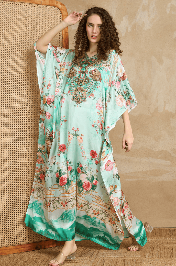 Serene Majesty Soft Satin Women Kaftan with Rhinestones