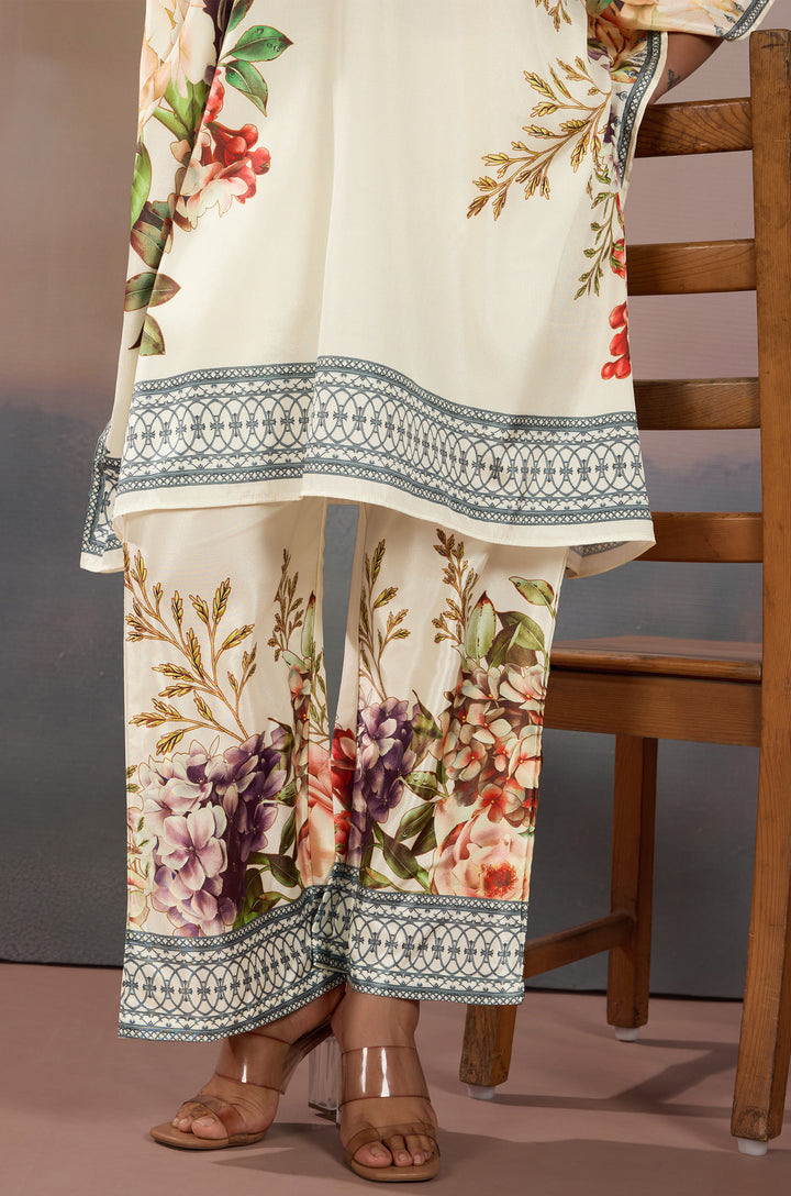 Petal Haze Silk Crepe Women Co-ord Set with Digital Print |Top and Bottom