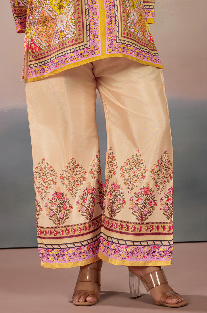 Golden Heritage Silk Crepe Women Co-ord Set with Digital Print | Top and Bottom