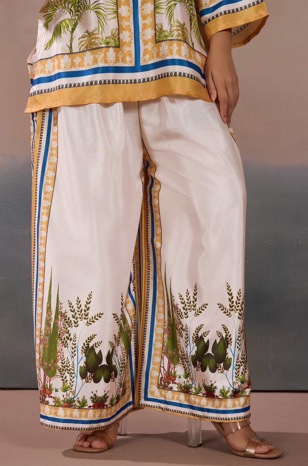 Palmscape Silk Crepe Women Co-ord Set with Digital Print | Top and Bottom