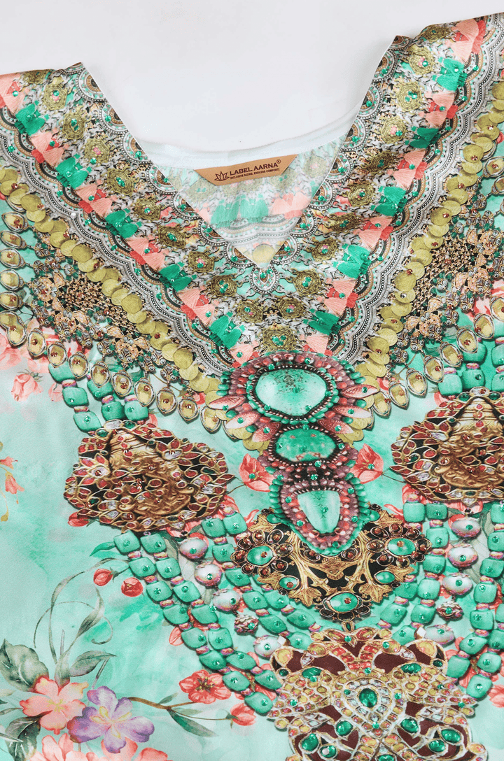 Serene Majesty Soft Satin Women Kaftan with Rhinestones