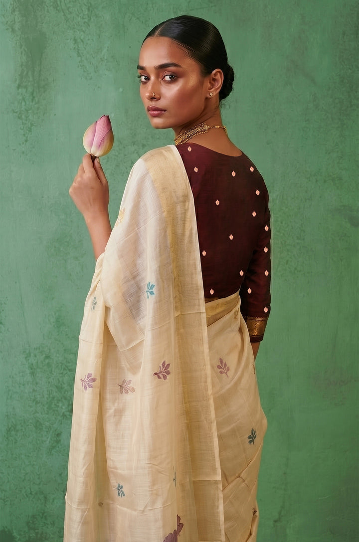 Maroon Woven Jamdhani Cotton Saree | Saadgi Collection