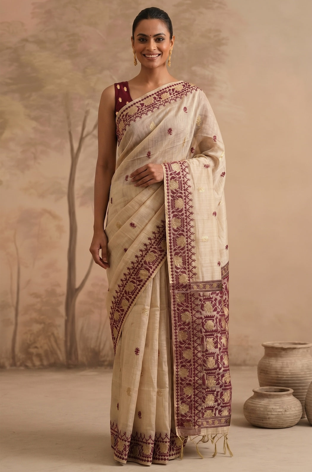 Purple Woven Jamdhani Cotton Saree | Sutra Collection