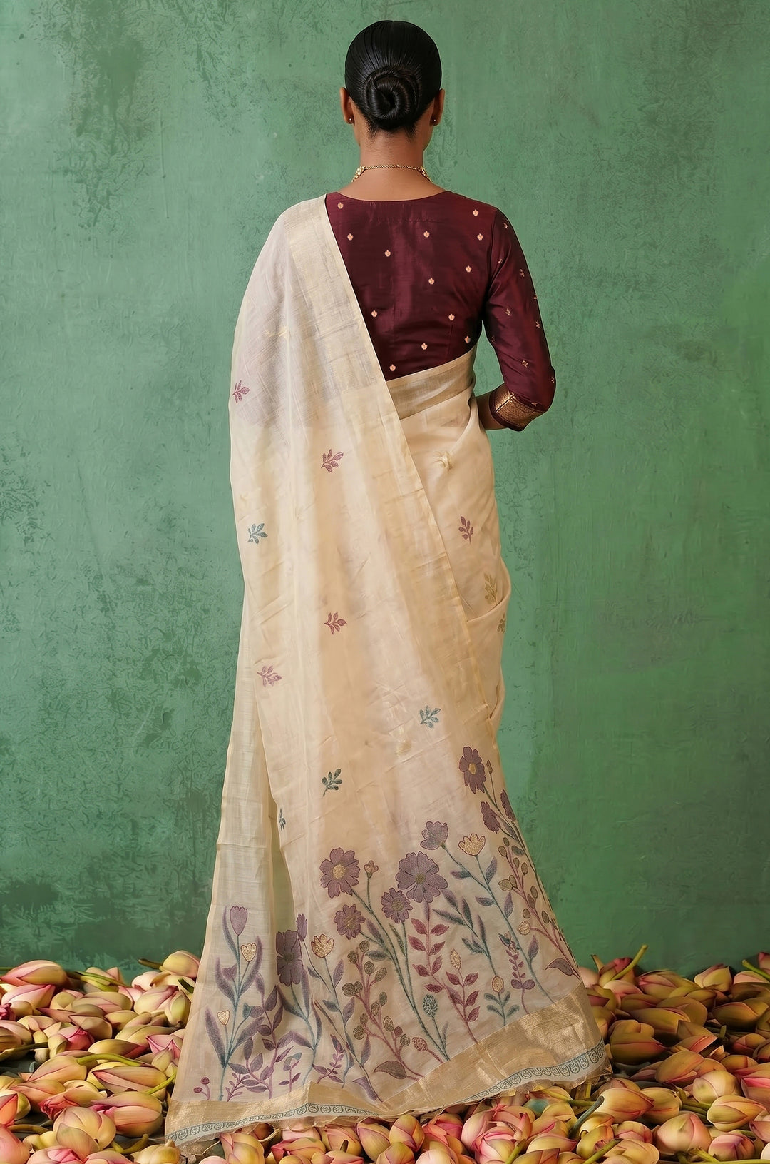 Maroon Woven Jamdhani Cotton Saree | Saadgi Collection