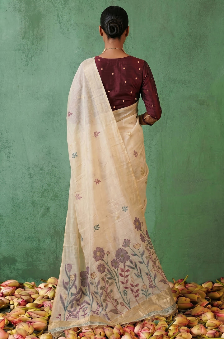 Maroon Woven Jamdhani Cotton Saree | Saadgi Collection