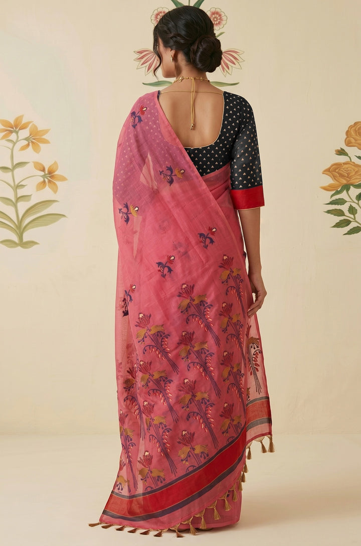 Blush Pink Woven Jamdhani Cotton Saree | Braj Collection