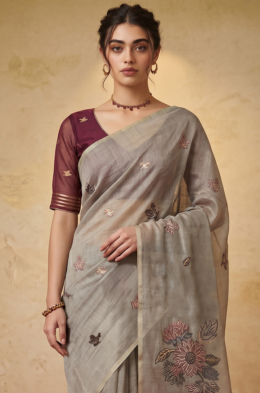 Grey Woven Jamdhani Cotton Saree | Gulnaar Collection