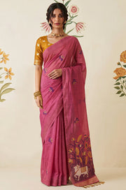 Pink Woven Jamdhani Cotton Saree | Braj Collection