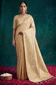 Cream Kanjivaram Woven Silk Saree | Virasat Collection