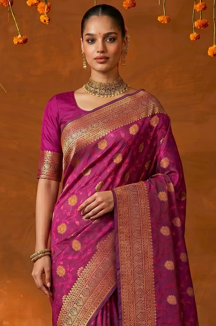 Royal Pink Handloom Woven Silk Saree | Mahotsav Collection