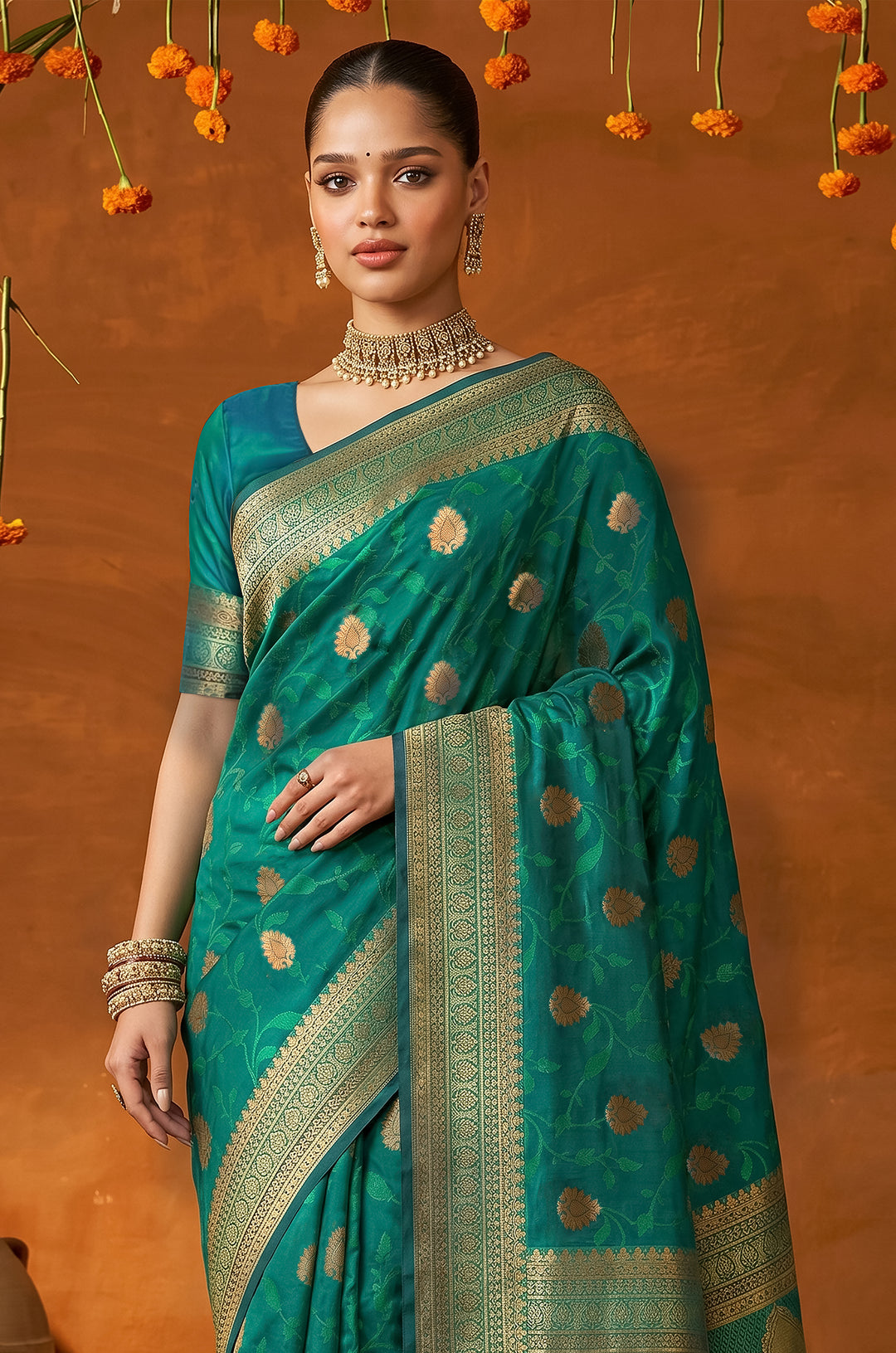 Teal Handloom Woven Silk Saree | Mahotsav Collection