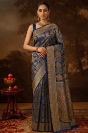 Deep Blue Kanjivaram Woven Silk Saree | Vastra Collection