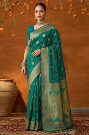 Teal Handloom Woven Silk Saree | Mahotsav Collection