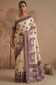 Wine Woven Jamdhani Cotton Saree | Sutra Collection