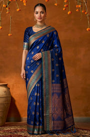 Navy Blue Handloom Woven Silk Saree | Mahotsav Collection