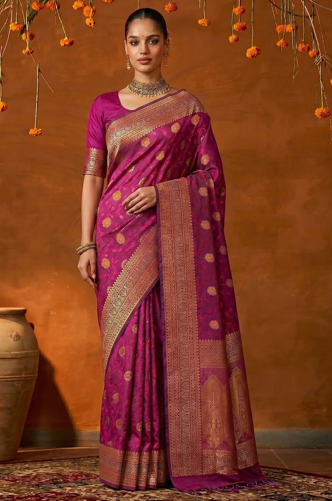 Royal Pink Handloom Woven Silk Saree | Mahotsav Collection