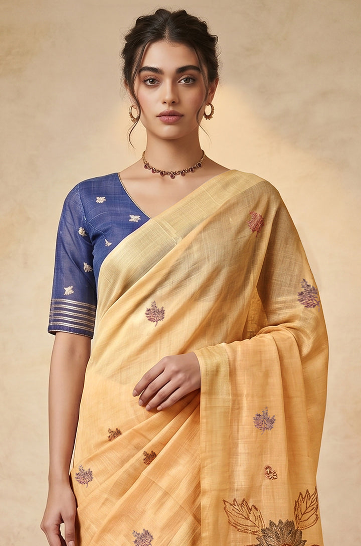 Light Peach Woven Jamdhani Cotton Saree | Gulnaar Collection
