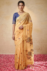 Light Peach Woven Jamdhani Cotton Saree | Gulnaar Collection
