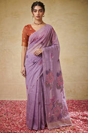 Purple Woven Jamdhani Cotton Saree | Gulnaar Collection