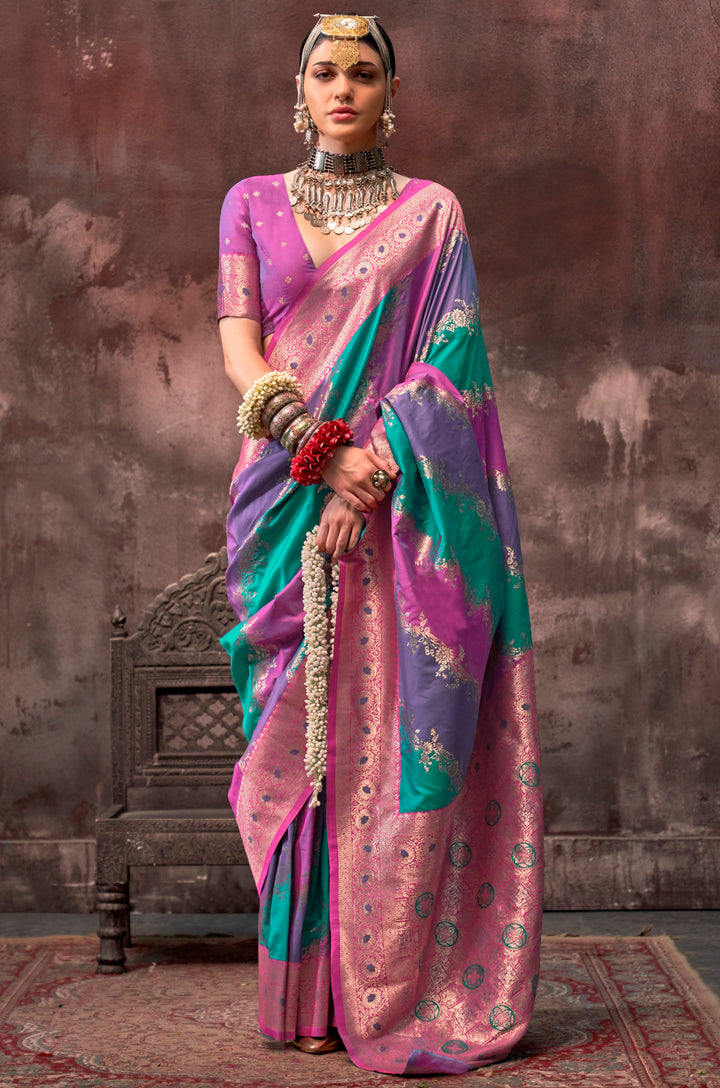 Lavender Chromatic Woven Silk Saree