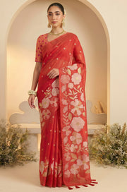 Red Woven Jamdhani Cotton Saree | Madhuban Collection