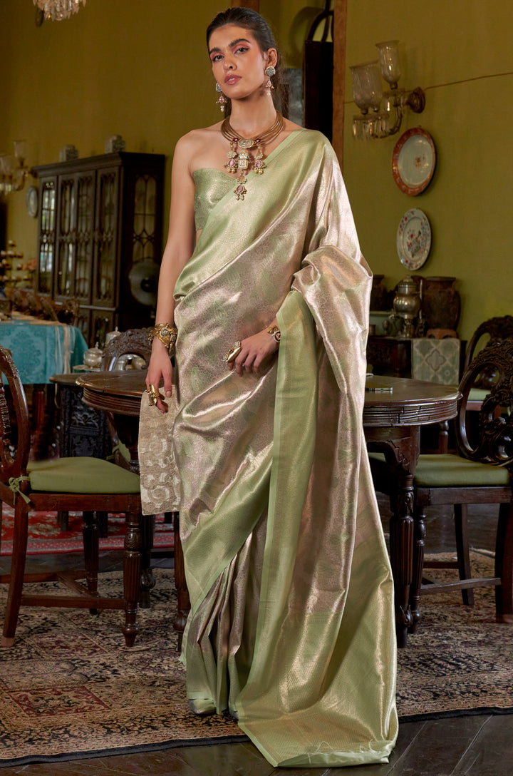 Green Aura Sage Kanjivaram Woven Silk Saree