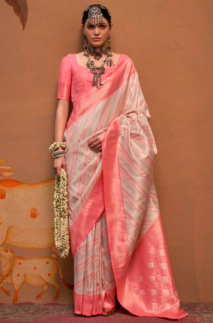 Peach Bare Essence Woven Silk Saree