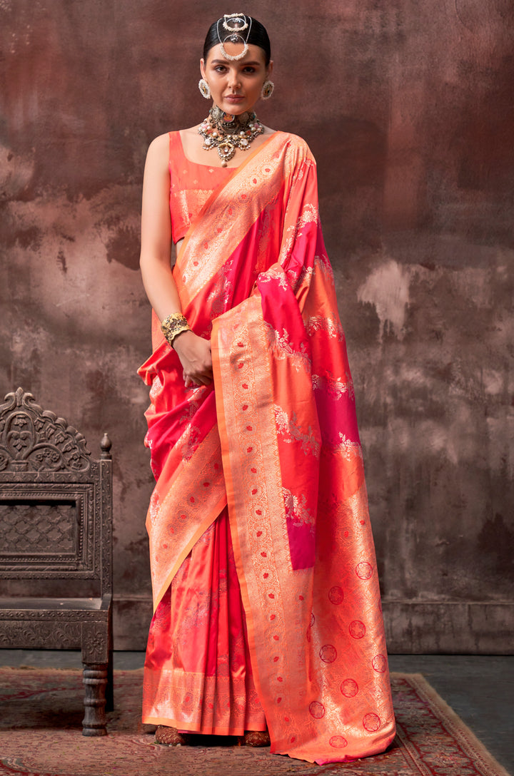 Orange Chromatic Woven Silk Saree