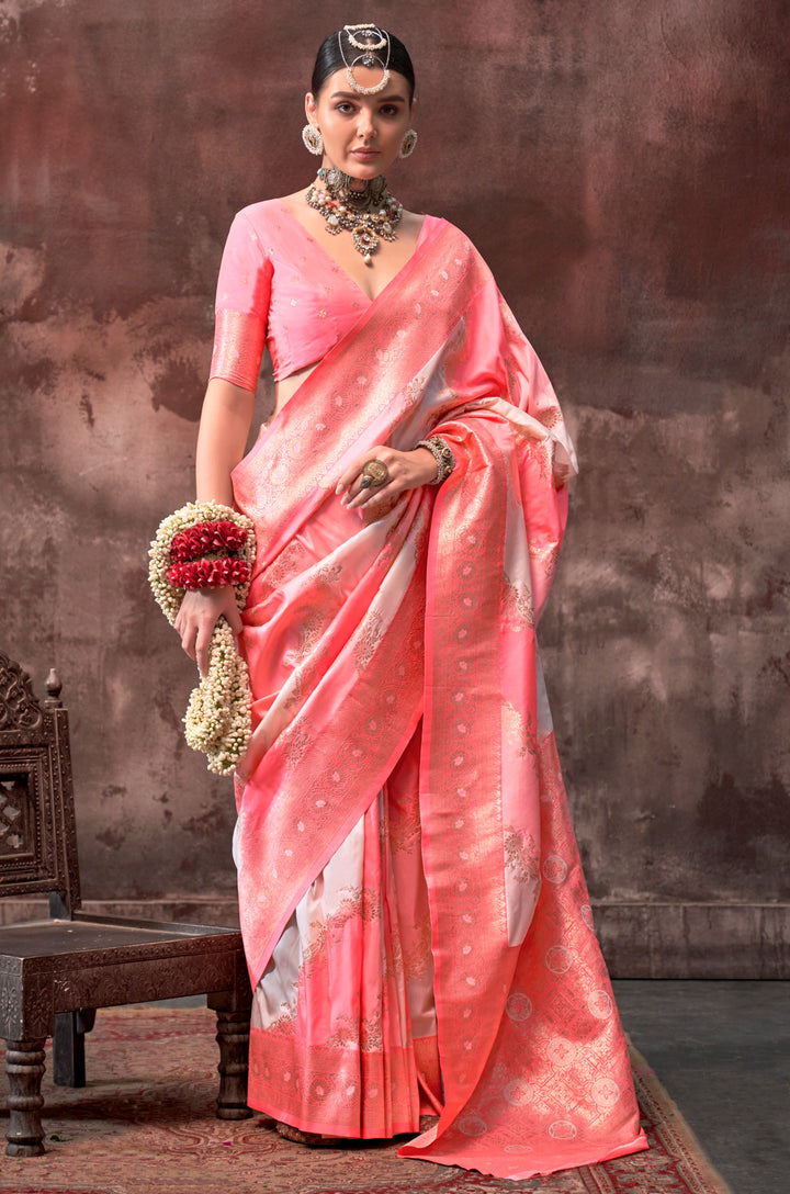 Fairy Pink Chromatic Woven Silk Saree