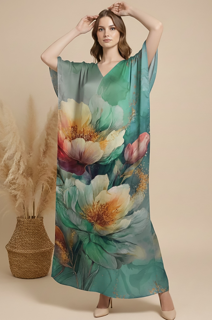 Whisper Flora Soft Satin Women Kaftan Dress with Digital Print