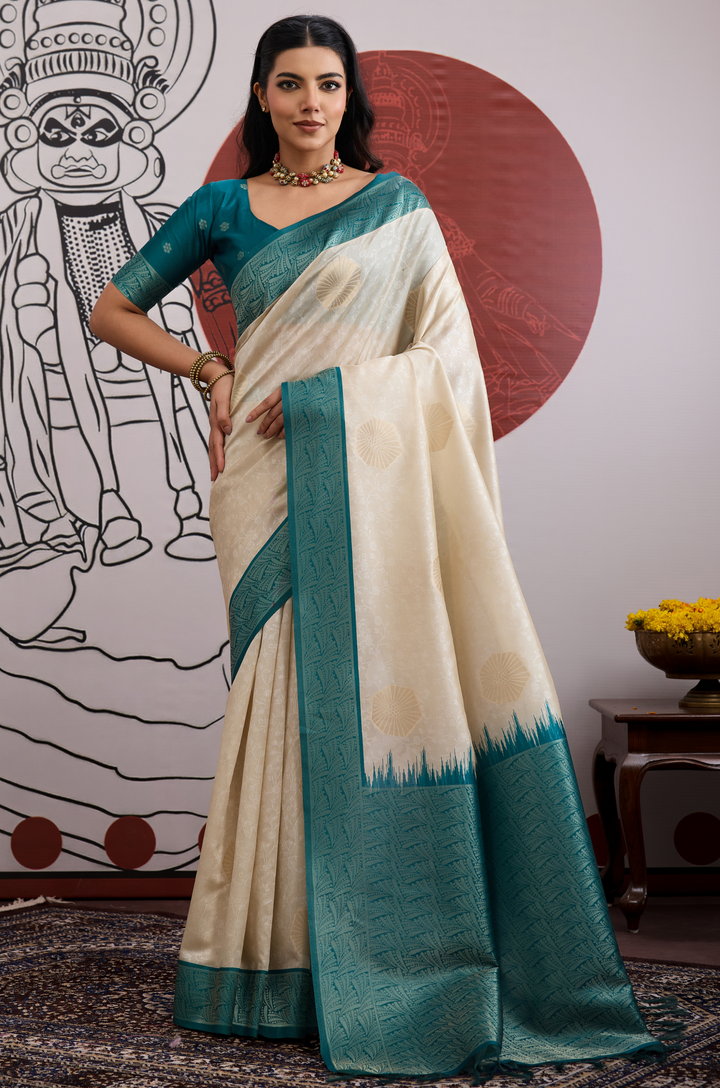 Teal Blue Modern Muse Woven Paper Silk Saree