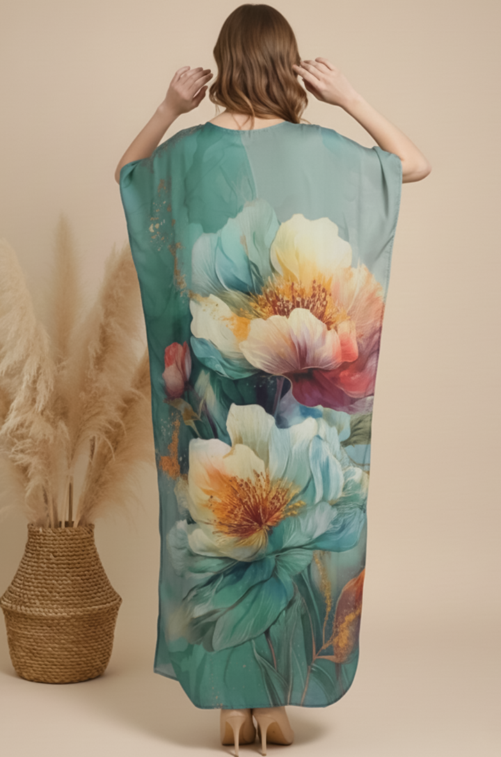 Whisper Flora Soft Satin Women Kaftan Dress with Digital Print