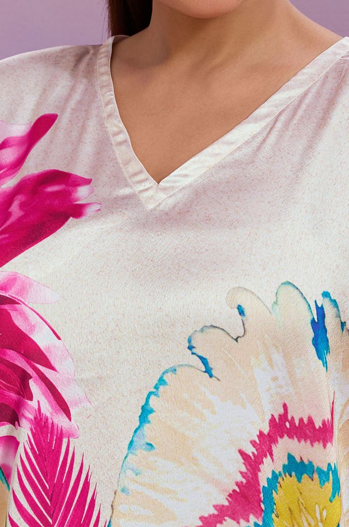 Flutterwave Soft Satin Women Kaftan Dress with Digital Print