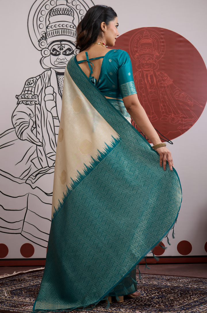 Teal Blue Modern Muse Woven Paper Silk Saree