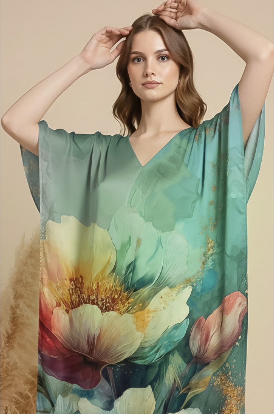 Whisper Flora Soft Satin Women Kaftan Dress with Digital Print