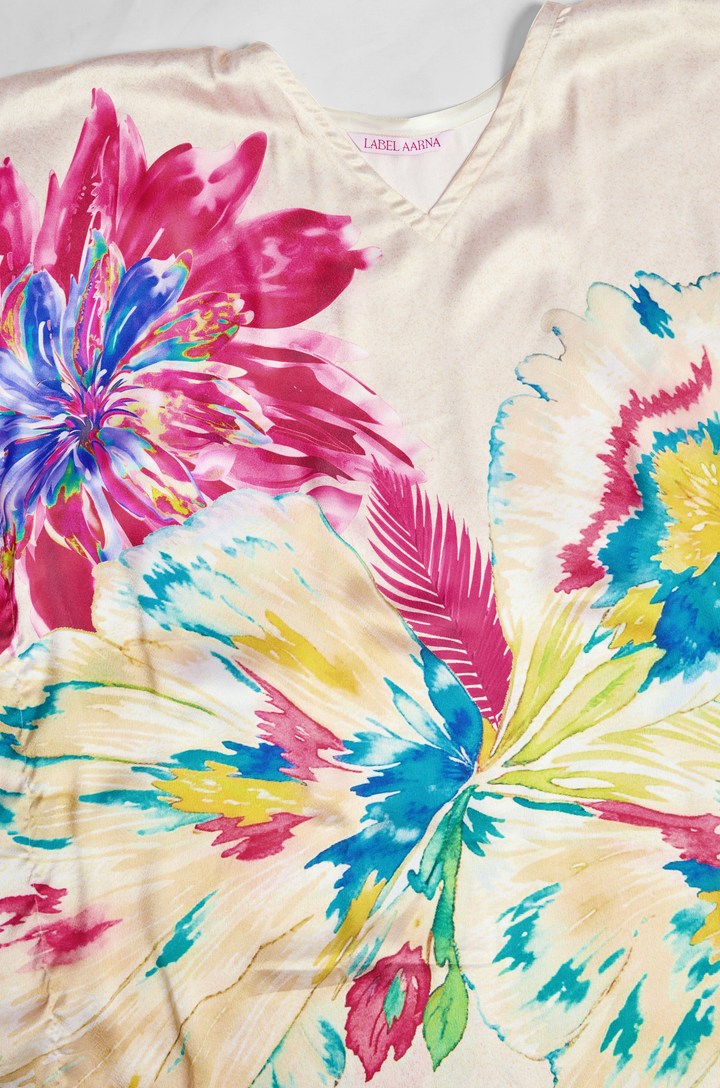 Flutterwave Soft Satin Women Kaftan Dress with Digital Print