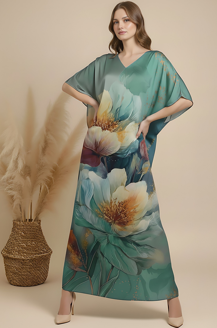 Whisper Flora Soft Satin Women Kaftan Dress with Digital Print