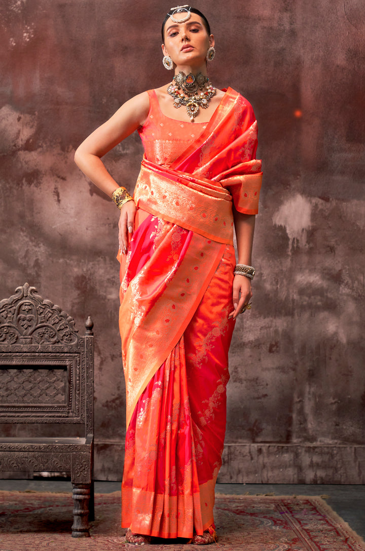 Orange Chromatic Woven Silk Saree
