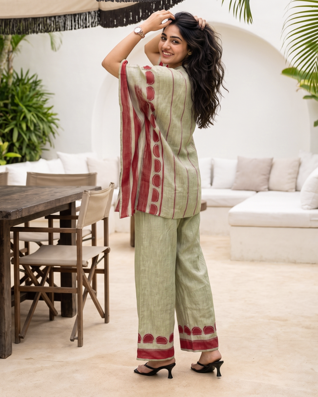 Rustic Leaf Linen Women Co-ord set with Digital Print