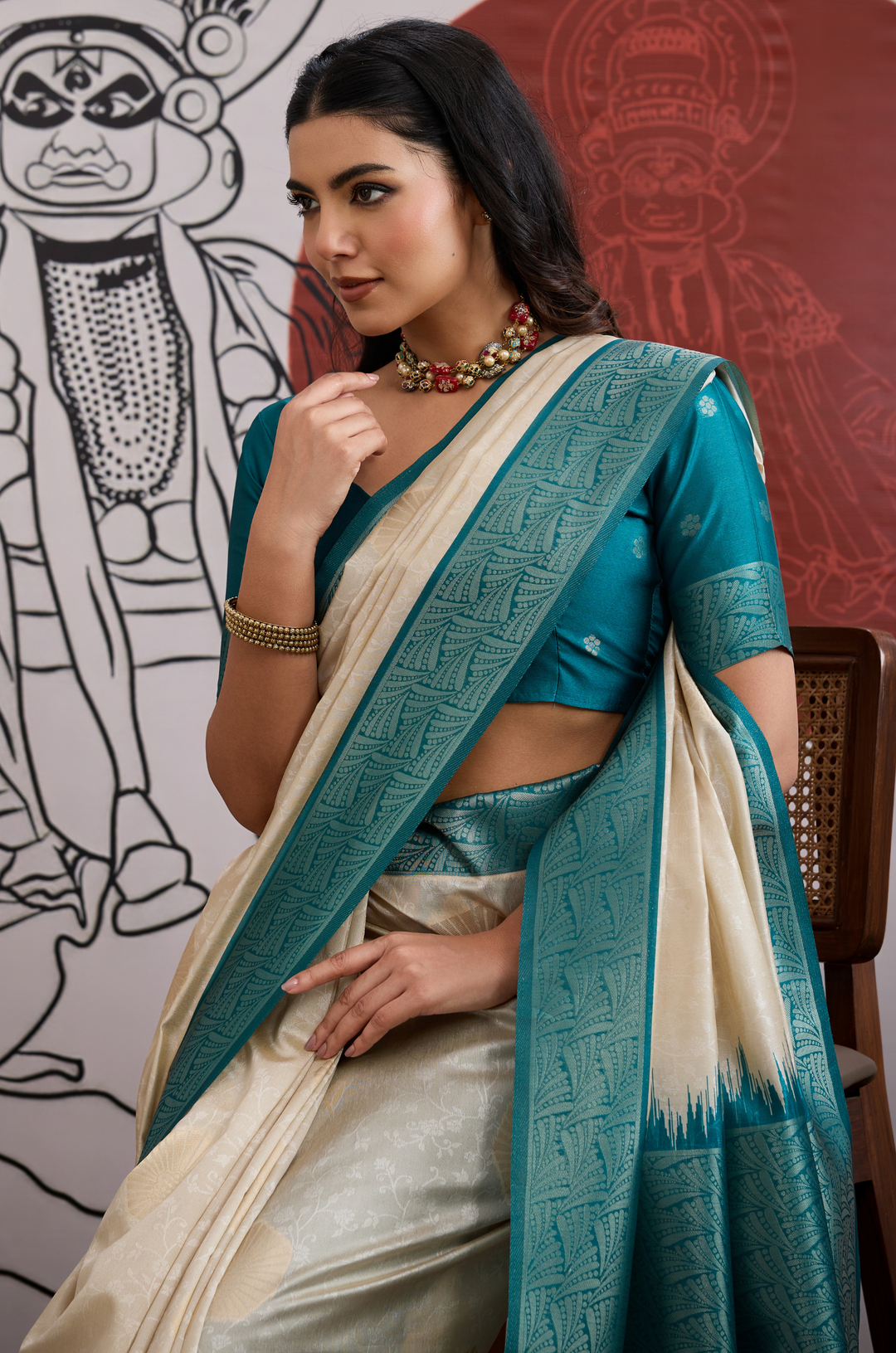 Teal Blue Modern Muse Woven Paper Silk Saree
