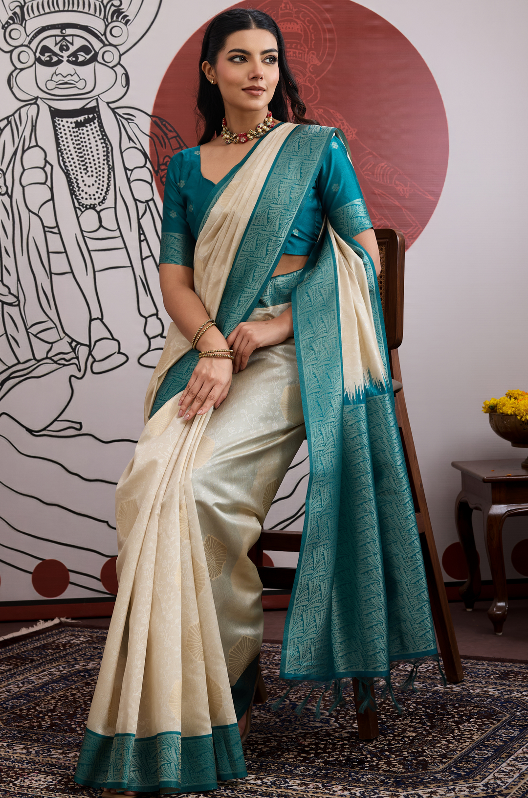 Teal Blue Modern Muse Woven Paper Silk Saree