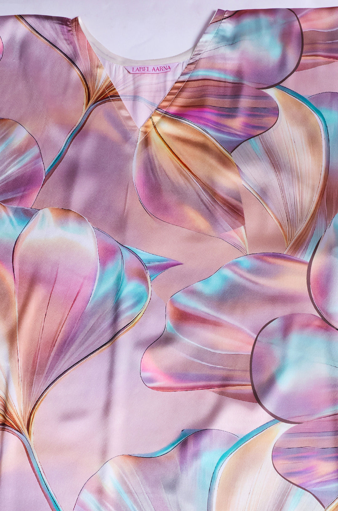 Pink Petals Soft Satin Women Kaftan Dress with Digital Print